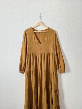 Cotton Gauze V Neck Maxi Dress M